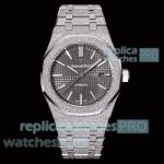 OMF Swiss Replica Audemars Piguet Royal Oak Cal. 3120 Grey Dial Frosted Gold Watch 